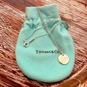 Tiffany Notes Letter D Round Pendant Sterling Silver 16” necklace w/pouch